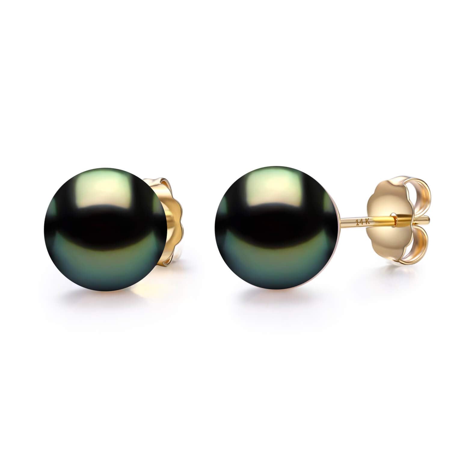 Tahitian Pearl 18ct Solid Gold Earrings - Round Natural Seawater Pearl Stud Earrings - Gift on sale for Her - Gift for Mom