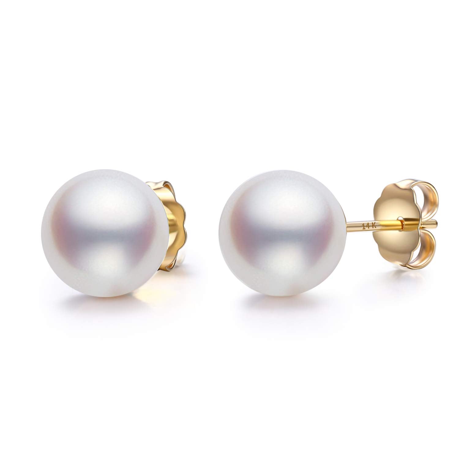 14K Heavy Yellow Gold Genuine White Pearl Stud Earrings – CHAULRI