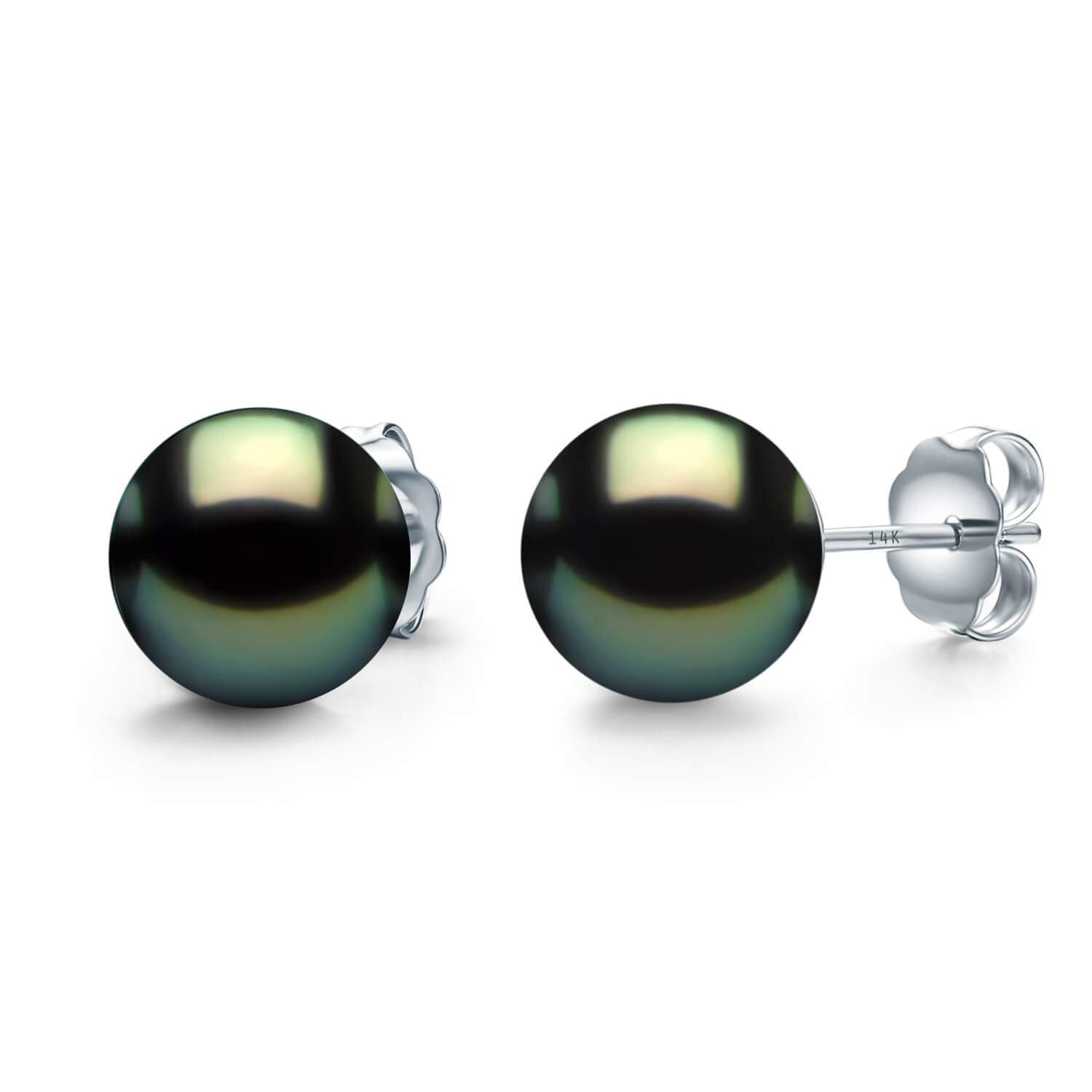 14K Heavy White Gold Tahitian Black Pearl Stud Earrings – CHAULRI