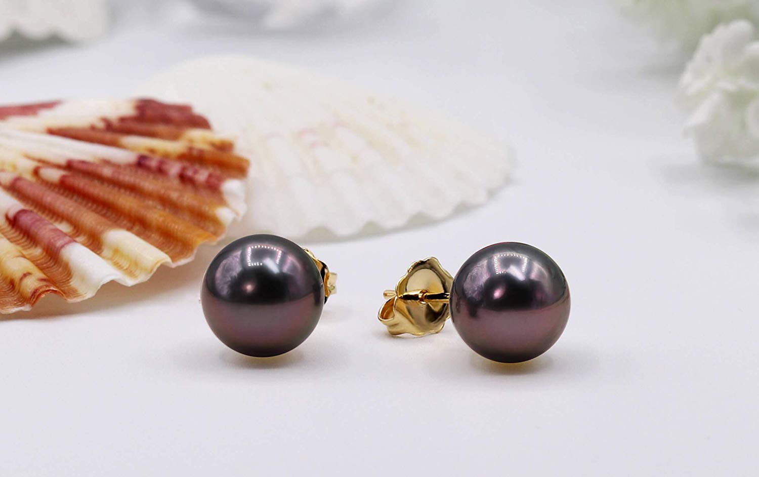 14K Thick Yellow Gold Tahitian Black Pearl Stud Earrings – CHAULRI