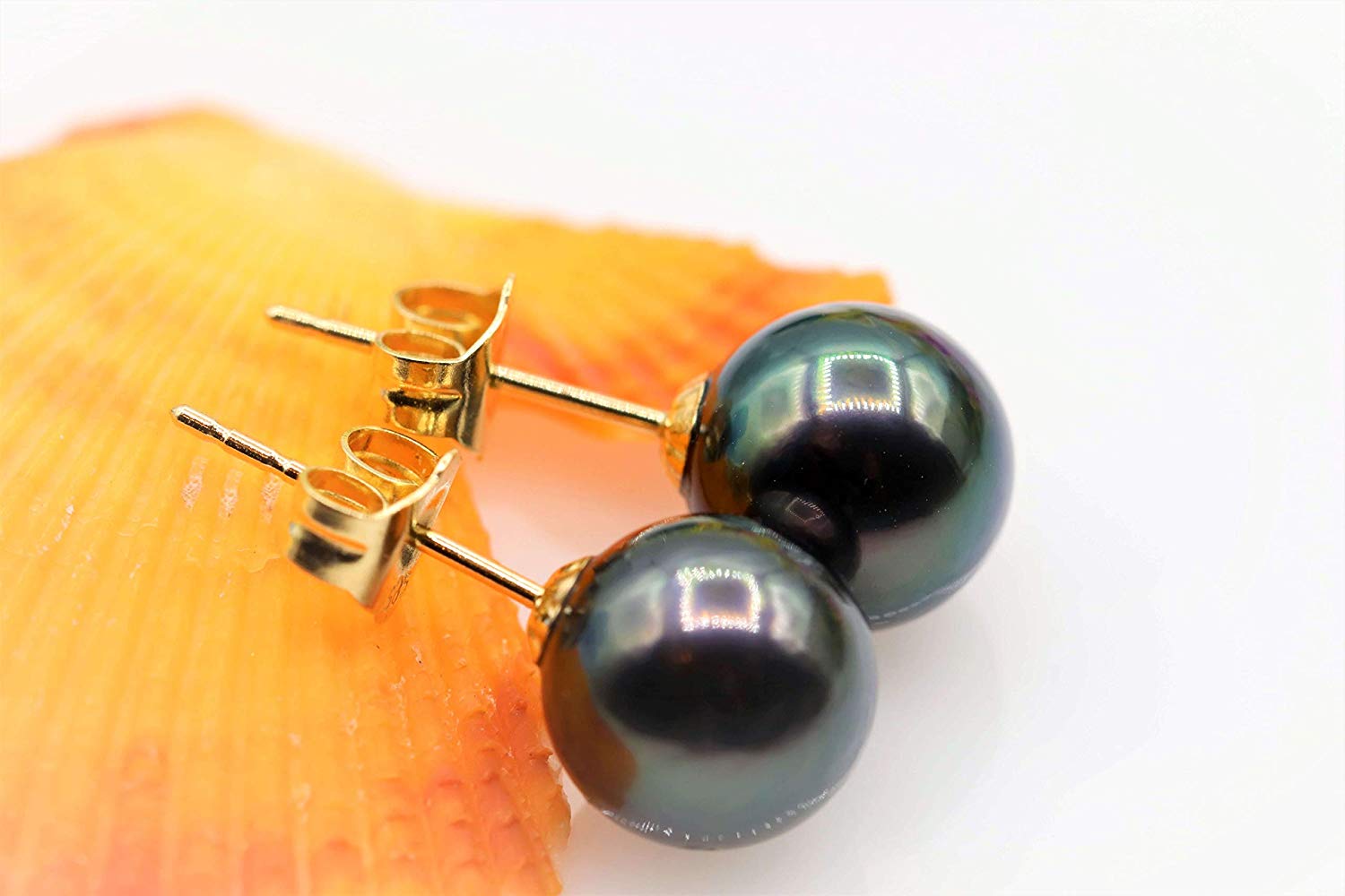 14K Gold Premium Tahitian Black Pearl Stud Earrings – CHAULRI